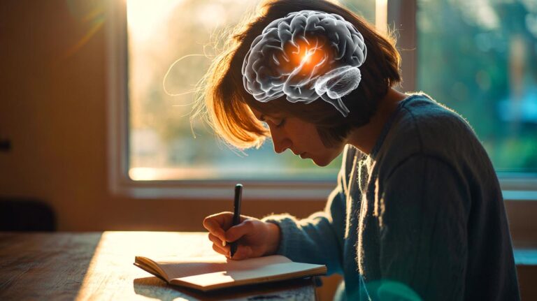 Illustration of how gratitude journaling rewires the brain for optimism, according to studies