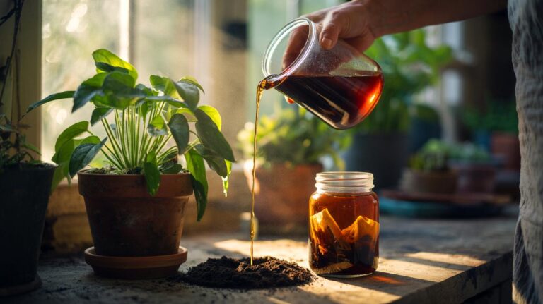 Illustration of making natural fertilizer using only tea bags and water
