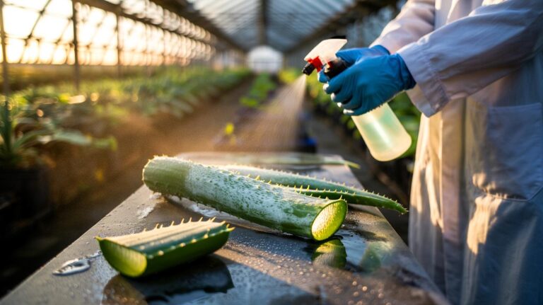 Illustration of an aloe vera spray used to protect plants from fungal infections