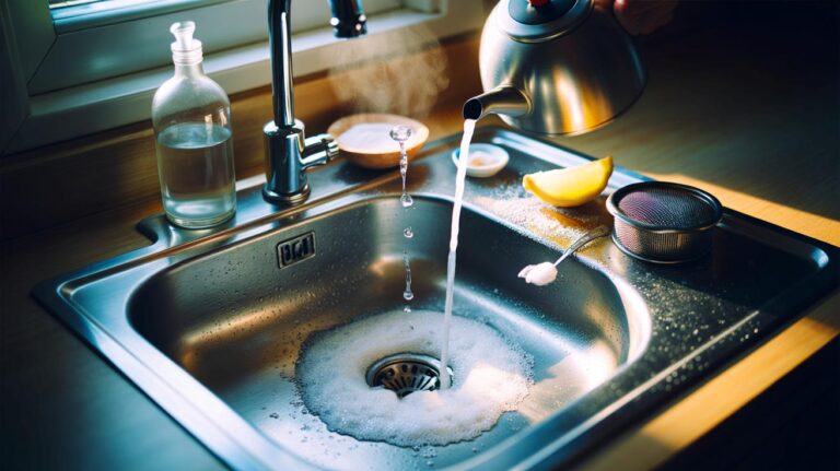 Illustration of the baking soda method that keeps drains fresh and odor-free