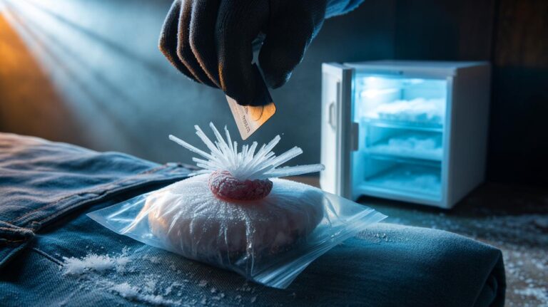 Illustration of the freezer trick for removing chewing gum from fabric