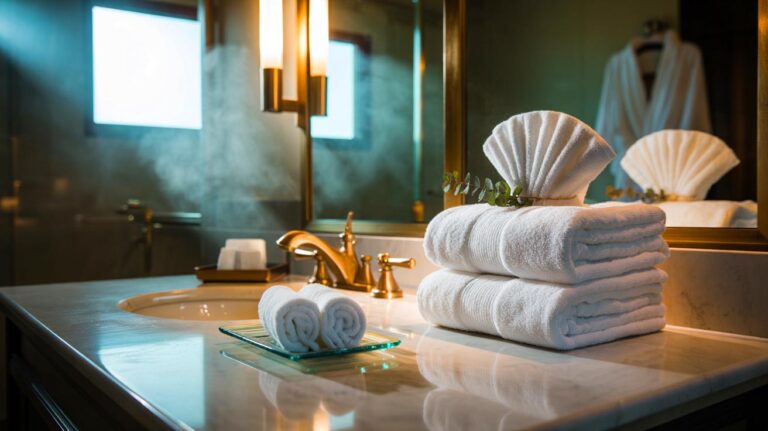 Illustration of the towel-folding techniques hotels use to make bathrooms look luxurious